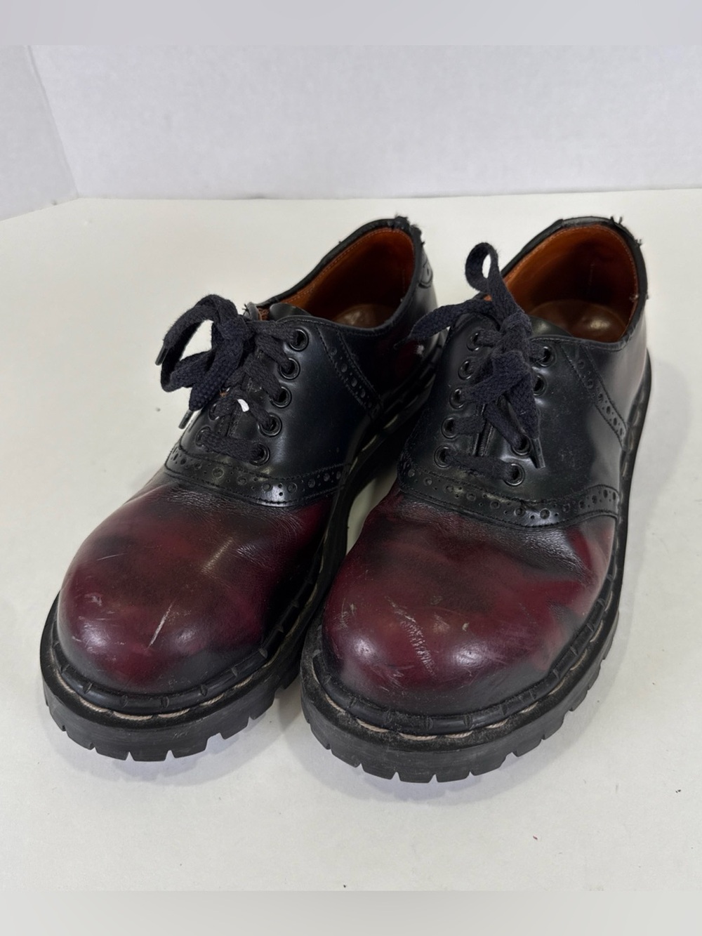 VTG Gripfast Made in England Womens Sz UK 4 Oxblood Black Two-Tone Leather Shoe